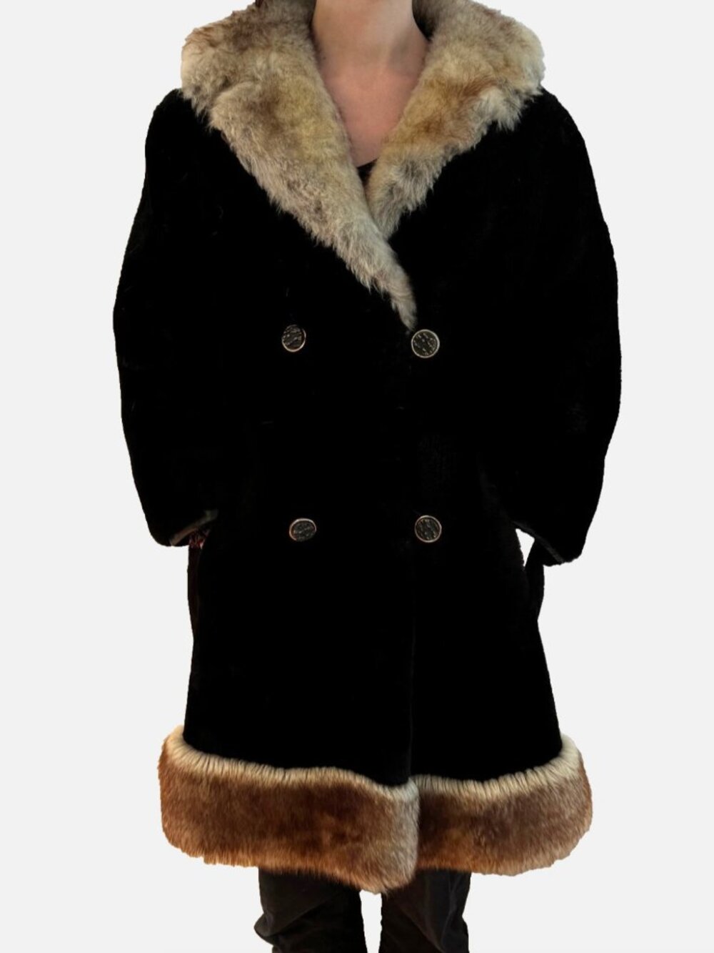Vintage Hudson's Bay Company Long Thick Coat Lined Fur Pockets Trim M